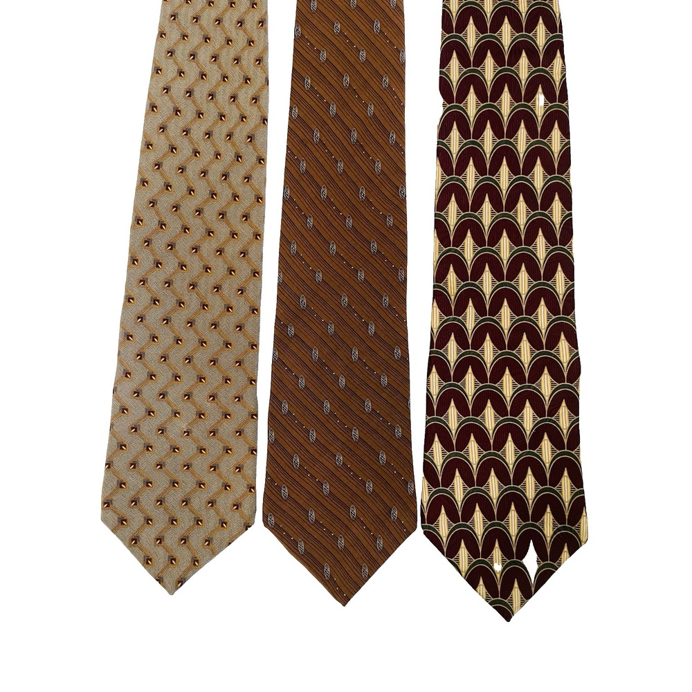 Bill‎ Blass Black Label 100% Silk Geometric Brown Burgundy Mens Ties Lot of 3